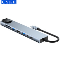 CYKE — Hub 8-en-1 Usb type-c, RJ45, avec lecteur de carte SD/TF, pour ordinateur portable et plus de appareils, 8 ports, CY037