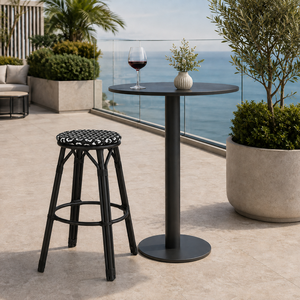 Tabouret de <span class=keywords><strong>bar</strong></span> en rotin PE style bistrot <span class=keywords><strong>parisien</strong></span>, sans dossier, avec assise ronde et coussin, pour extérieur, patio, café, jardin, comptoir haut - Product Image 1