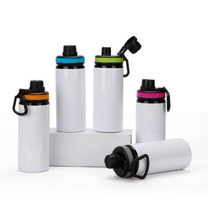 Nouveau produit en gros : Bouteille d'eau en aluminium de 600 ml vierge pour sublimation, idéale pour le sport et l'impression par transfert thermique, avec capuchon coloré - Product Image 1