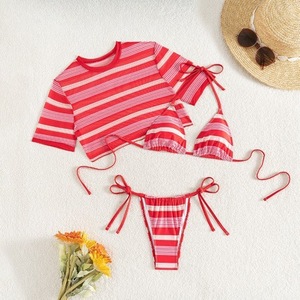 Round neck striped Korean style trendy loose Hong Kong style versatile casual <b>bikini</b> <b>3</b>-<b>piece</b> <b>set</b> - Product Image 4