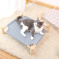 Lit surélevé pour animaux de compagnie avec cadre en bois et tissu en coton et lin pour chien et chat, respirant, lavable, confortable