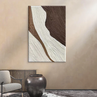Peinture à l'huile abstraite texturée peinte à la main, art mural minimaliste brun et blanc pour la décoration intérieure