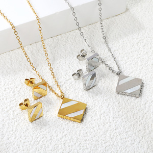 Women's Geometric <b>Square</b> White Shell Jewelry <b>Set</b> Gold Silver Stud Earrings Necklace Everyday Wear - Product Image 1
