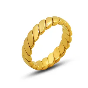 Anel de dedo com círculo largo de 5 mm banhado a ouro 18K PVD personalizado INS Anel de aço inoxidável significativo