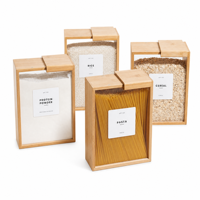 Organisateur de garde-manger contemporain en bambou et verre avec bec verseur à gravité pour céréales, riz, pâtes et farine en vrac