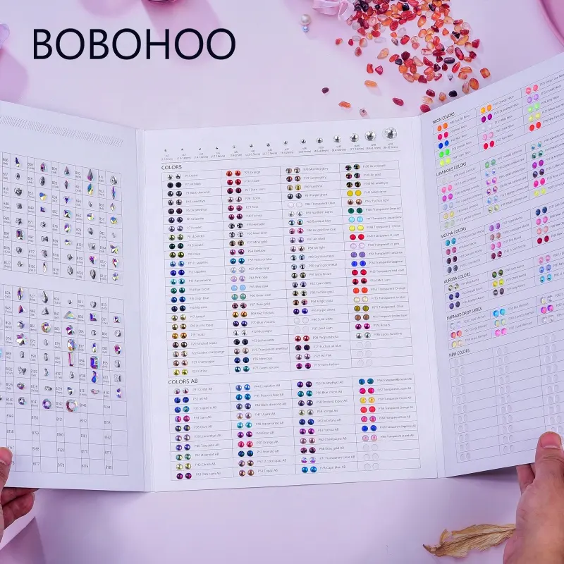 BOBOHOO Non Hot Fix Rhinestones Color Chart Nails Glass Rhinestones for Decorations Stones Crystals Flatback Art Over 185 Colors