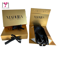 Boîte à perruque fantaisie mate avec logo personnalisé MUYANG, emballage de luxe noir pour extensions de cheveux, boîte cadeau en soie