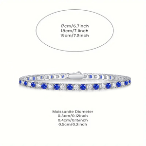 Hot Selling Blue and White Moissanite Hip-Hop Style Tennis <strong>Bracelet</strong> 3.0mm 925 Silver Moissanite Women's Party Tennis Chain - Product Image 6