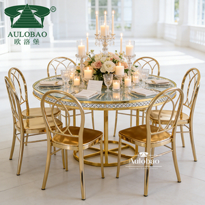 Tables de salle à manger en cristal pour mariage avec cadre en acier inoxydable doré - Product Image 5