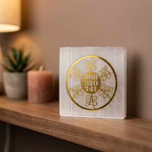 Placa de Carga Cuadrada de Selenita Pulida Natural con Grabado Flor de la Vida Dorada |   Cristal de Meditación con Acabado Satinado Premium - Product Image 6