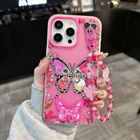 Étui de téléphone antichoc en TPE créatif et élégant avec motif papillon diamant et chaîne complète pour A16/A17/A51/M33/A10S