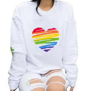 Sudadera con capucha informal Rainbow Love Heart para mujer, sudadera de gran tamaño, Camiseta holgada de manga larga, ropa de mujer