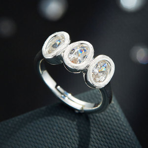 Three Oval Zircon Open <b>Ring</b> Bezel Setting Adjustable Index Finger <b>Ring</b> <b>Band</b> Gift Jewelry - Product Image 1