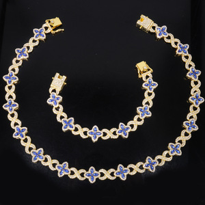 Collier Hip Hop pour hommes et femmes bijoux fleur <span class=keywords><strong>croix</strong></span> conception glacé chaîne diamant chaîne <span class=keywords><strong>or</strong></span> Miami cubain lien Bracelet - Product Image 3