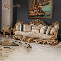 Ensemble de canapés de salon de luxe rétro en bois doré avec grand coussin en éponge classique turc, 3 pièces