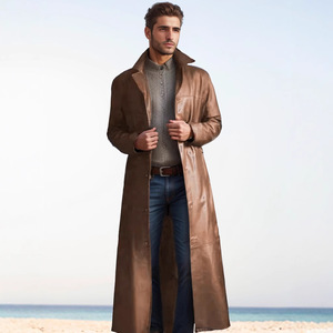 Custom Made Spring Commuter <strong>Men's</strong> Suit Collar Casual PU Over the Knee WW2 Leather Trench <strong>Coat</strong> <strong>Men</strong> Peacoat <strong>Duster</strong> <strong>Coat</strong> - Product Image 4