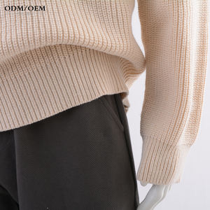 Suéter de punto personalizado para hombre, 100% algodón, cálido, oversize, con hombros caídos, media cremallera, cuello alto, para invierno, 320g - Product Image 6