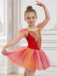 Vestido de Ballet para Niñas, Tutú con Lentejuelas Bordadas, Sin Mangas, Vestido de Danza de Tul Multicapa para Entrenamiento - Product Image 5