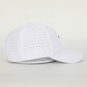 Wholesale Custom Rubber Patch Logo 6 Panel Dad Hat High Quality White Polyester Gorras,Laser Cut Hole Rope <strong>Grey</strong> <strong>Baseball</strong> <strong>Cap</strong> - Product Image 4