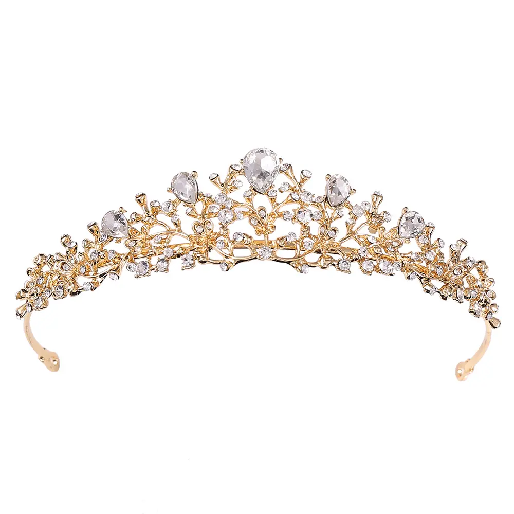 RS239 Bando Perak dan Emas Anak Perempuan, Aksesori Rambut Berlian Imitasi untuk Pengantin