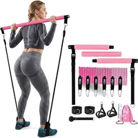 Kit de barre de Pilates détachable avec bandes de résistance 180 LB, sangles de cheville et de poignet, équipement de fitness portable pour la maison, entraînement complet du corps, yoga et mise en forme