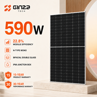 Panneaux solaires bifaciaux de type N de 590 W, double vitrage, 144 demi-cellules monocristallines, module photovoltaïque pour système solaire commercial sur toiture
