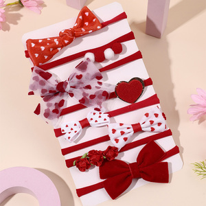 8 pièces/ensemble, nœuds pour cheveux pour filles, accessoires pour cheveux, bandeau élastique en nylon, bandeau rouge pour la Saint-Valentin, pour bébés et tout-petits - Product Image 1