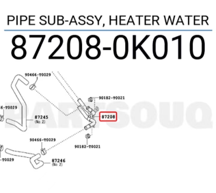 Japan Car Wholesale Heater Pipe 87208-0K010 for Toyota Fortuner