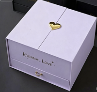 Boîte cadeau pour bijoux haut de gamme personnalisée à double porte, doublée de mousse, avec tiroir, aimant en forme de cœur doré, logo imprimé en relief, boîte d'emballage
