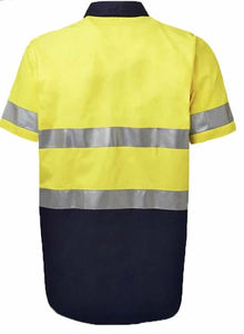 ホットセール高視認性綿100% イエロー/ネイビー石炭採掘建設半袖反射安全Hi Visワークシャツ - Product Image 3