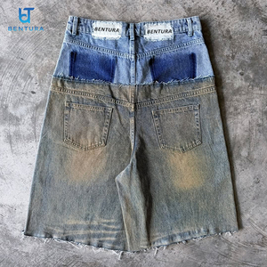 Shorts en <span class=keywords><strong>jean</strong></span> BENTURA sur mesure, patchwork, double taille, effet délavé, strass, jorts en denim - Product Image 4