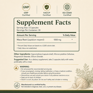 Cápsulas de <span class=keywords><strong>Maca</strong></span> de Marca Privada 1000mg Raíz de Lepidium Meyenii, 30 Porciones (60 Cápsulas), ISO 22000 Cápsulas de <span class=keywords><strong>Maca</strong></span> Plus - Product Image 6