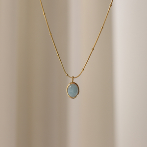 Handmade Women's Dainty Sapphire Aquamarine Water Drop Pendant Necklace Layered Gemstone Jewelry Stainless Steel 18K Gold Plated - Product Image 2