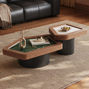 Mesa de Centro Moderna de Mediados de Siglo, para Sala de Estar, Espacio Pequeño, Color <span class=keywords><strong>Nogal</strong></span> de Lujo, Juego de Mesas Auxiliares Irregulares - Product Image 2