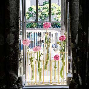 Wrought Iron Hydroponic Cylindrical Geometric Glass Flower Tube <b>Vase</b> Metal Frame Tabletop Art Deco Modern Indoor <b>Decoration</b> Size - Product Image 2