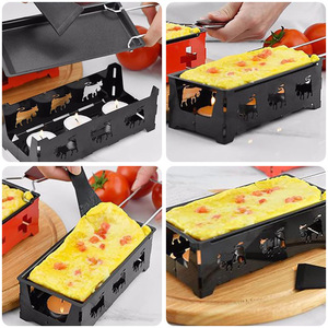 Ensemble de <span class=keywords><strong>raclette</strong></span> et de grillades en acier au carbone pour la cuisine à domicile avec revêtement antiadhésif en PTFE, plateau de cuisson rotatif et ensemble de cuisinière, manche en bois - Product Image 4