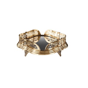 Plateau de service en métal fini du fabricant, plateau de service alimentaire en métal pour mariage, plateau de service plaqué argent avec poignées en or - Product Image 1