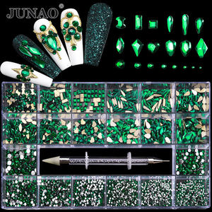 Junao ชุดพลอยเทียมทรงกริด21ช่องสำหรับทำเล็บแบบเรียบมีหลายขนาดให้เลือก - Product Image 4