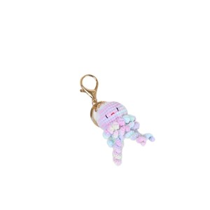 Rainbow Gradient Crochet <b>Jellyfish</b> Plush Keychain Hand Knitted Marine Animal Bag Charm Gold Lobster Clasp Key Ring Cute Wiggly - Product Image 4