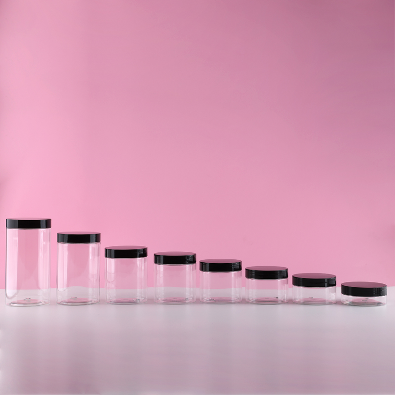 Food Grade 50Ml 100Ml 1oz 4oz 8oz 16oz 250g 400ml PET Plastic Cosmetic Cream Hair Gel Body Scrub Butter Slime Jar With Black Lid