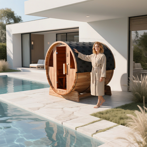 Sauna en bois massif moderne pour l'extérieur, chauffage électrique, alimentation par prise, 4 personnes, design en matériaux naturels - Product Image 1