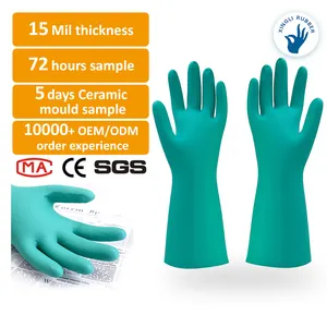 Sarung tangan kimia bekerja hd hijau nitril sarung tangan karet industri