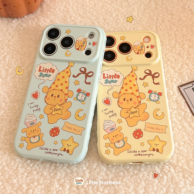 Ins-style graffiti star puppy case for iPhone 16 Pro Max iPhone 17, soft cover for iPhone 13, Cartoon Case Cover for iPhone 15