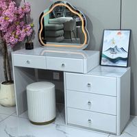 Coiffeuse moderne en MDF avec miroir LED en forme de nuage blanc, armoire latérale amovible à 3 tiroirs, pour chambre à coucher