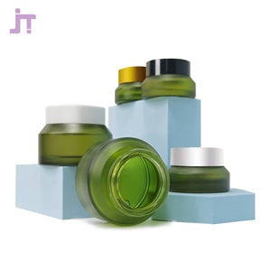 15ml 30ml 100ml Frosted Dark Green Slant Shoulder Glass Lotion Pump Bottles and Cream Jars for Body <b>Scrub</b> Cosmetics Packaging - Product Image 1