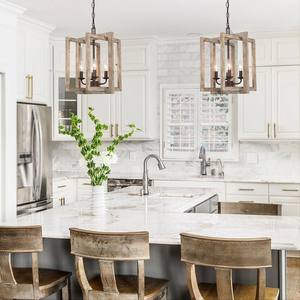 <span class=keywords><strong>Lampadario</strong></span> Rustico Americano Retrò, Lampada a Sospensione Quadrata in Ferro Battuto e Legno per Sala da Pranzo - Product Image 2