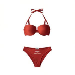 Conjunto de bikini HDJ de talla grande, traje de baño de cintura alta con control de abdomen para mujer, talla 40, 42, 44, 46, ropa de playa de color sólido - Product Image 2