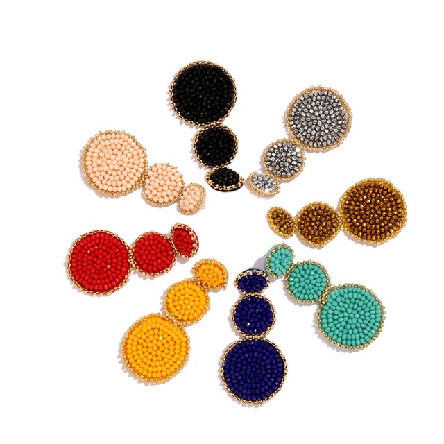 Fashion Decorative Hanging Seed Beads Earrings Handmade Stitching Colored Women Girl Bohemian Round Beaded Dangle Stud Earrings