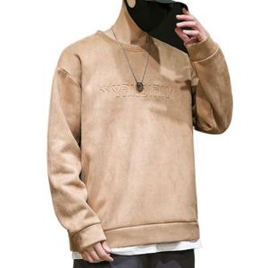 Venta caliente Vintage Custom Logo Hoodie Blank 3D Relieve Pullover Oversized Suede Crewneck Sudadera - Product Image 5
