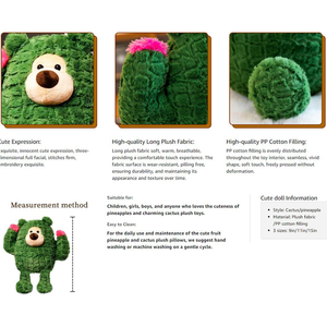 Premium Vivid Bear Face Orejas lindas Sentado Animal Verde Dibujos animados <span class=keywords><strong>Cactus</strong></span> Manos con felpa larga Flor Rosa <span class=keywords><strong>Cactus</strong></span> Juguete para bebé - Product Image 4